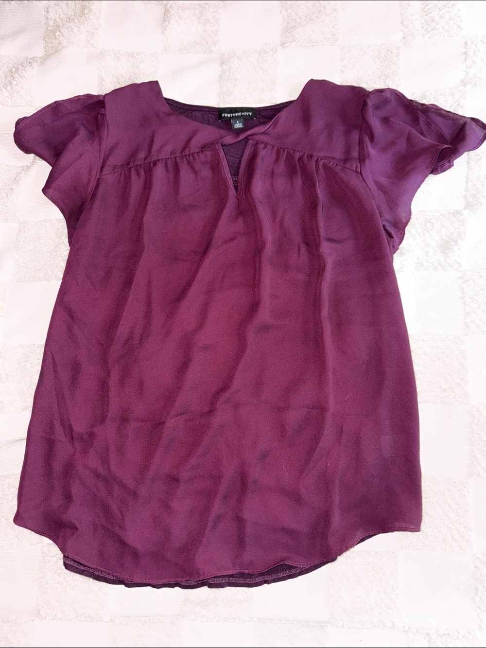 Fortune + Ivy - Adeline Key Hole Mixed Material Blouse